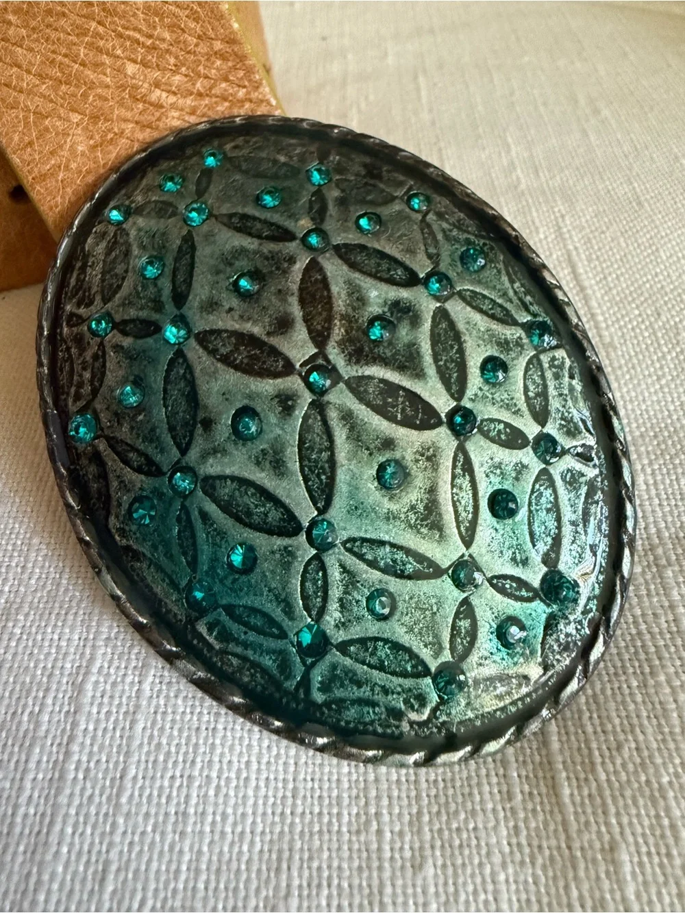 Vintage Y2K Gap brown leather belt turquoise oval belt buckle size small